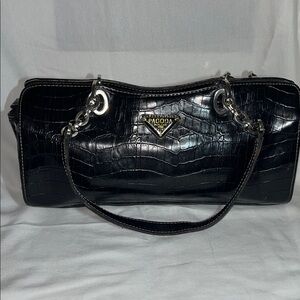 Black Croc-Embossed Shoulder Bag